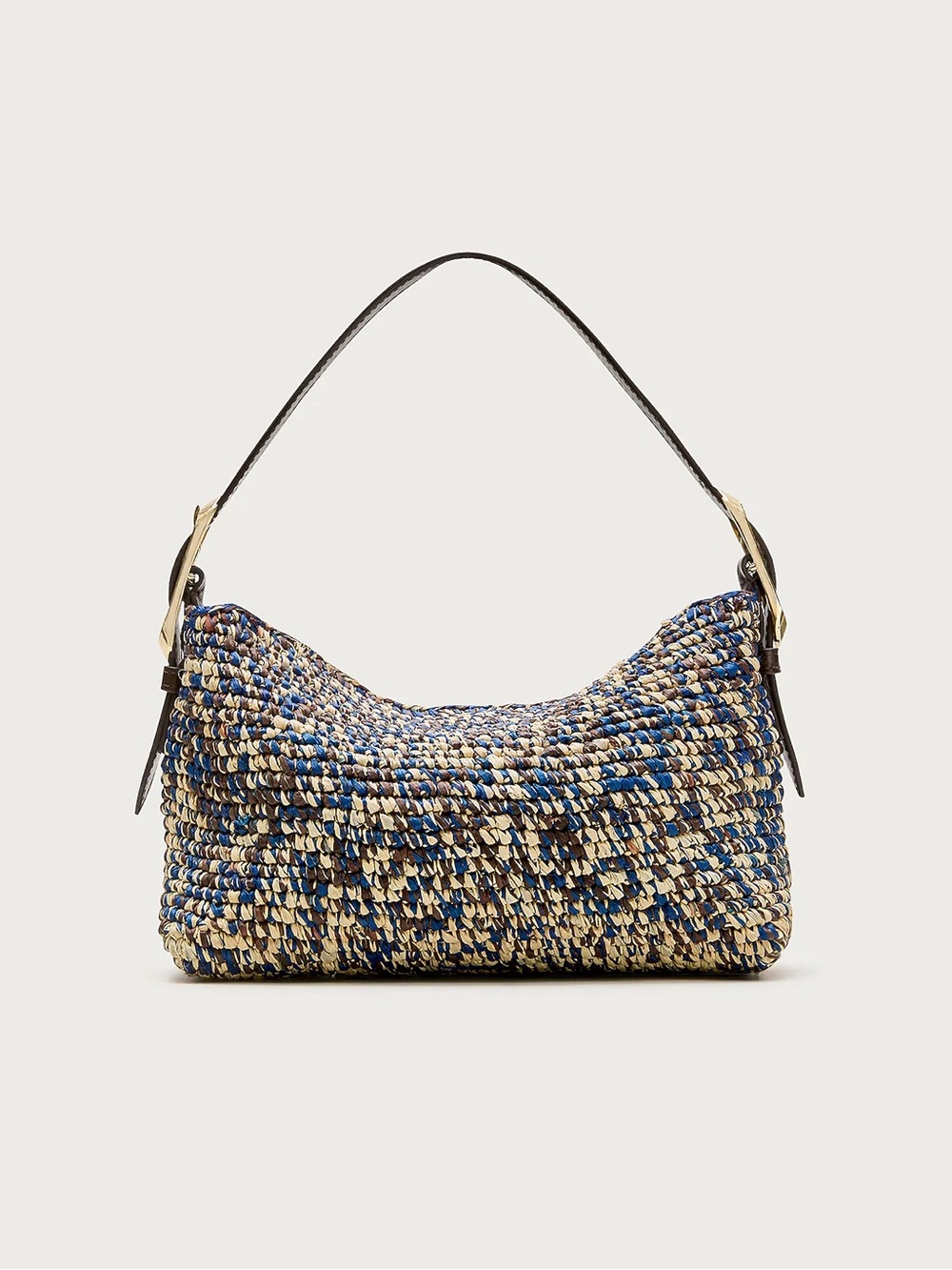 J. Crew Blue and Beige Woven Shoulder Bag with Brown Strap - Picture 2 of 5